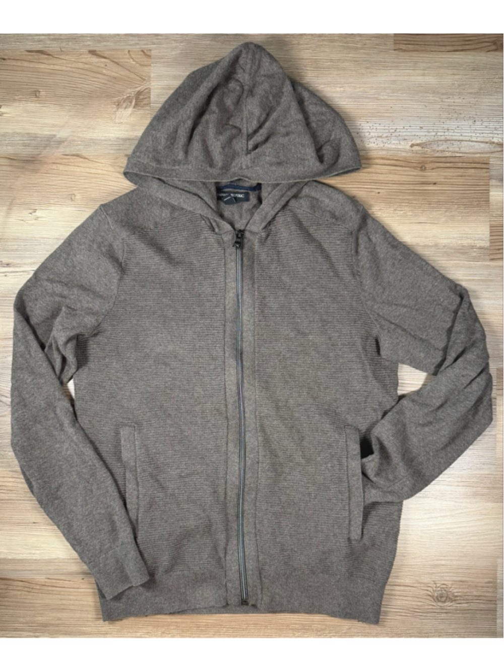 Men's Banana Republic gray/brown ribbed-knit full-zip hoodie